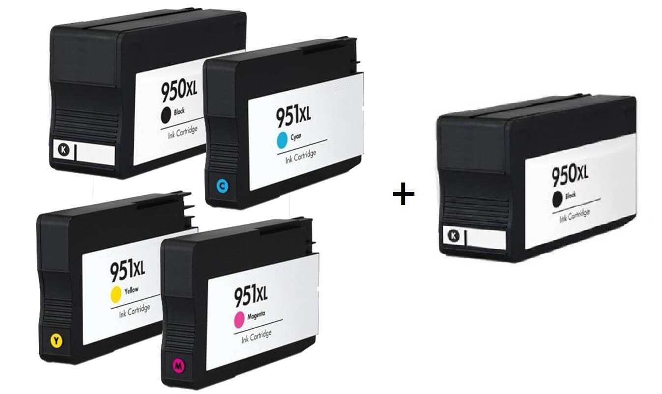 Compatible HP 950XL/951XL set of 4 Ink Cartridges + EXTRA BLACK  2 x Black 1 x /Cyan/Magenta/Yellow